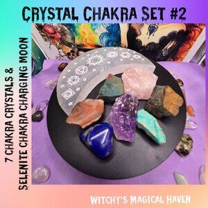 Chakra Crystal Set with Selenite Crescent Moon